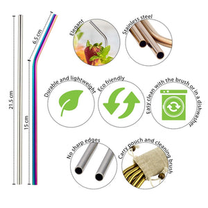 Angled Rainbow Eco Friendly Reusable Extra Wide Metal Straw